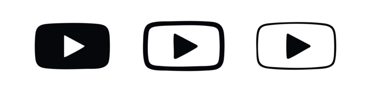 YouTube Play Button Icon Set - Video and Multimedia Interface Symbols