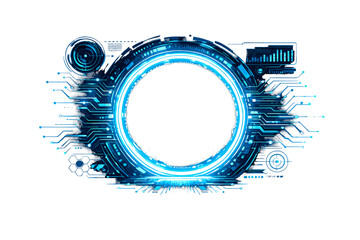 A futuristic glowing blue circular portal with intricate digital © Andrei
