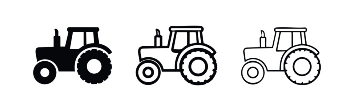Farm Tractor Vehicle Icon Set for Agriculture and Rural Work
