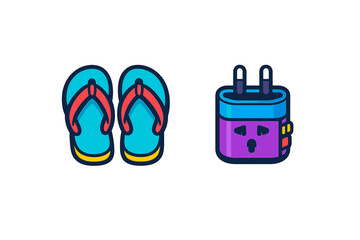 This vector illustration features a pair of blue and red flip-flops