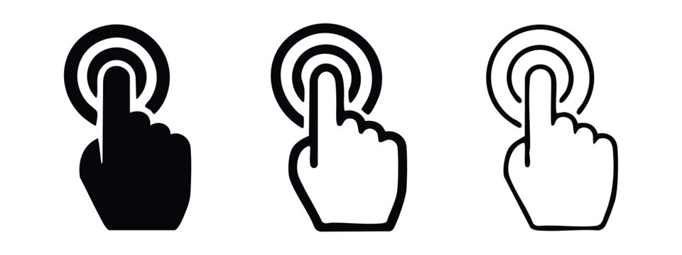 Hand tap gesture icon set. Click or press finger cursor symbol. Touch screen interface vector illustration.