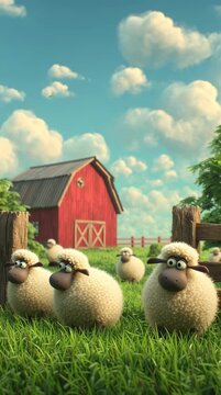 Fun barnyard farm animation playful sheep herding adventure on a sunny day
