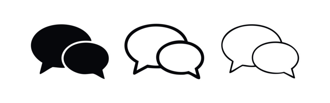 Chat message icon set in various styles. Communication and discussion symbol with two overlapping speech bubbles.