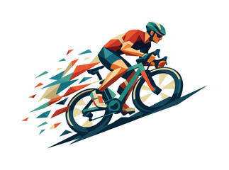 Fototapeta premium Low-poly vector illustration of a bike chain snapping violently during a ride, faceted triangular links flying apart while