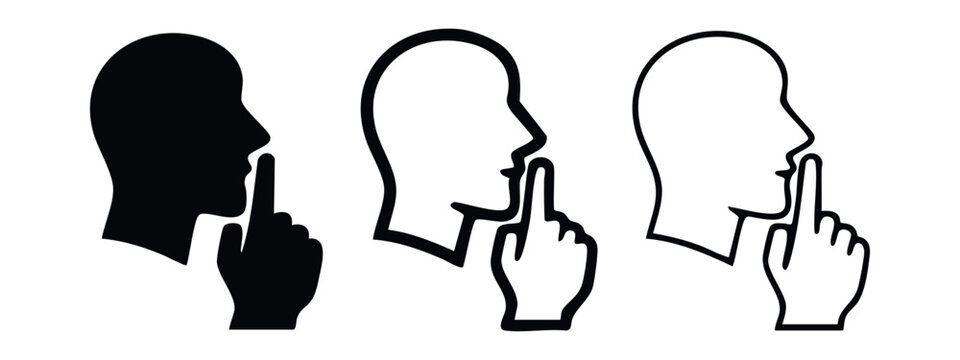 Keep quiet gesture icon set. Silence, secret, and prohibition vector illustration.