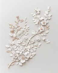Delicate white floral and berry branch embellishment on a neutral background Image