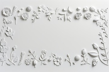 Delicate white floral and leafy border on a clean background Image