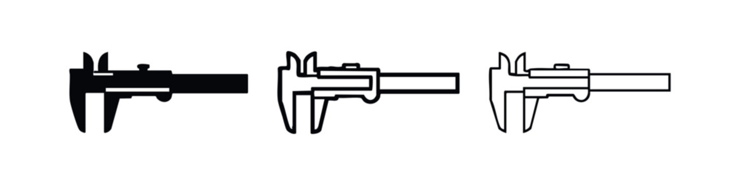 Caliper measurement tool icon set. Precision measuring instrument vector illustration.