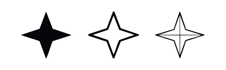 Obraz premium Four Pointed Star Icon Set: Compass Rose and Direction Symbols for Navigation and UI