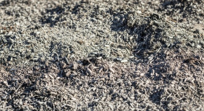 Detailed close-up texture of dry mulch on garden floor