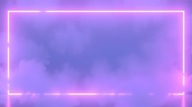 Bright neon border over misty purple environment, Radiant neon frame creates atmospheric haze for visual effects
