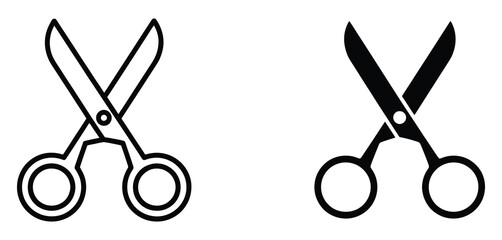 Fototapeta premium Scissors icon vector set, cutting tool vector illustrations, including scissor outline, silhouette, and flat design