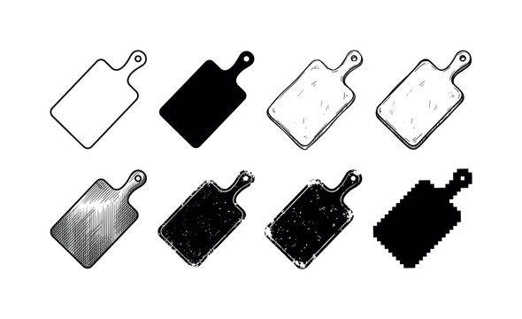 Collection of diverse cutting board illustrations in various artistic styles and textures