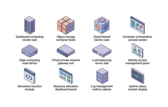Distributed computing cluster rack, object storage container block, cloud firewall barrier cube, container orchestration console