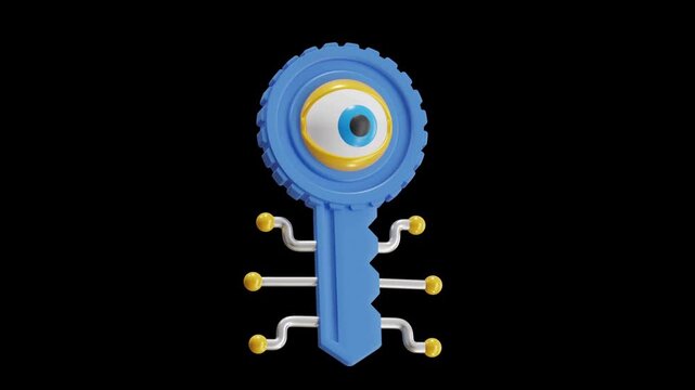 3D animation of public key encryption with connected nodes and digital network links. Visual concept of secure communication, authentication, blockchain technology, and cybersecu