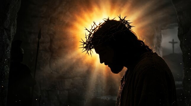 Silhouette of Jesus Christ Crowned with Thorns, Conveying Anguish and Devotion