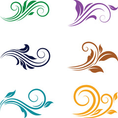 Fototapeta premium Colorful Floral Swirls and Decorative Flourishes Vector Set