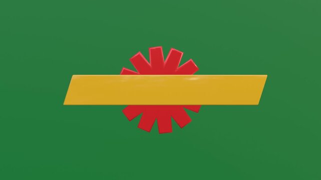 Yellow lower third name plate with red star propeller icon on green screen background. 3d rendering