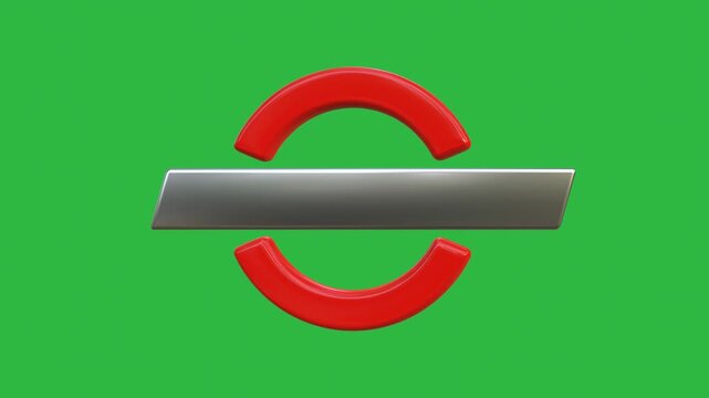 Silver lower third name plate with red circle icon on green screen background. 3d rendering