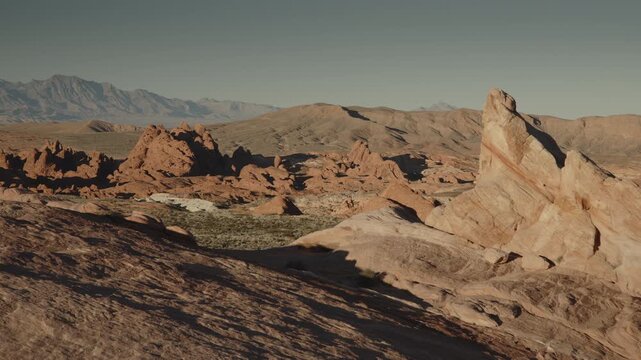A panning shot of a landscape in valley of Fire, NV