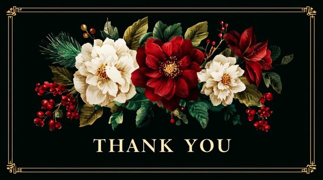 A beautiful floral arrangement with red and white flowers and a thank you message