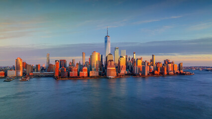 Aerial view of Manhattan at sunset