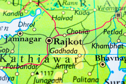 Detailed map of Rajkot and Kathiawar region in Gujarat India.