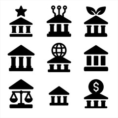 Fototapeta premium Innovative bank icons: technology, environment, global, finance, justice