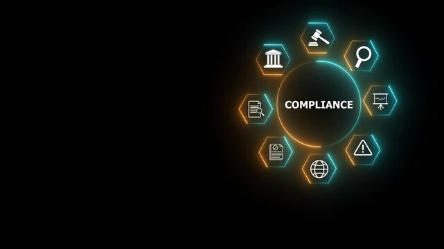 Compliance rules law regulation policy business. Businessman hold virtual compliance icons for enforcement of laws, regulations, and standards.4K video animation.