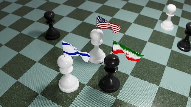 USA Israel Iran Flag Chess Pawns Geopolitical Tension Concept