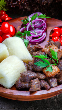 Cassava with sun-dried meat, beef jerky