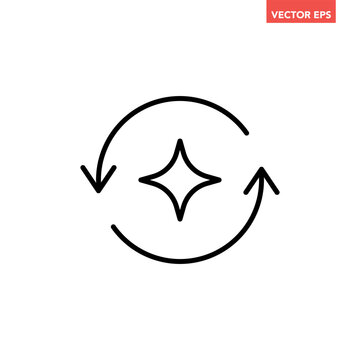 Black single round regenerate line icon, simple digital reset artificial intelligence flat design infographic pictogram vector for app logo web button ui interface element isolated on white background