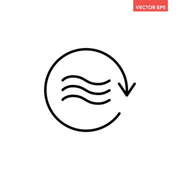 Black single air circulation balance line icon, sustainable wave flow emission flat design infographic pictogram vector for app logo web button ui ux interface elements isolated on white background