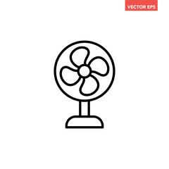 Obraz premium Black single fan propeller blades line icon. Ventilator, propeller, cooler, conditioner flat design pictogram vector for app ads web button ui interface elements isolated on white background