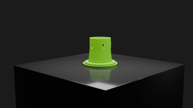 Timelapse 3D animation of a green model castle tower being printed in 3D