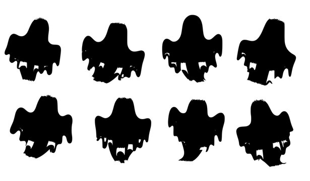 Transparent ghost silhouettes with foggy spooky effect Halloween vector illustration