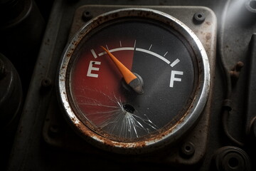 Naklejka premium Empty Fuel Gauge Concept, Energy Crisis and Gas Shortage