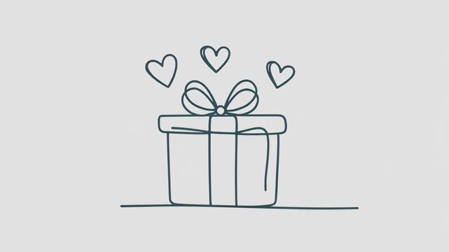 Gift Box with Hearts Doodle Style