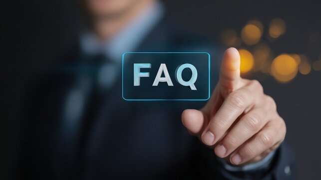 Businessman Interacts With FAQ Icon on Social Media Platform in Office Setting