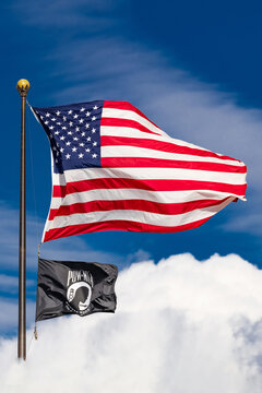 national identity symbols with american flag and pow mia flag in washington dc