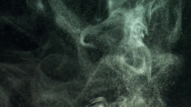 Cinematic Organic Dust and Powder Particles Swirling on Black Background