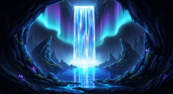 Glowing blue motion waves and fractal energy rays create an abstract dark space background with a light smoke pattern and powerful water texture design