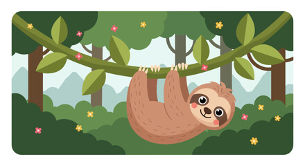 Fototapeta premium Sloth Hanging from Tree Branch.