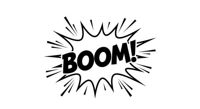 Black and white comic boom text.