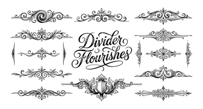 Elegant vintage ornamental dividers and flourishes for design projects