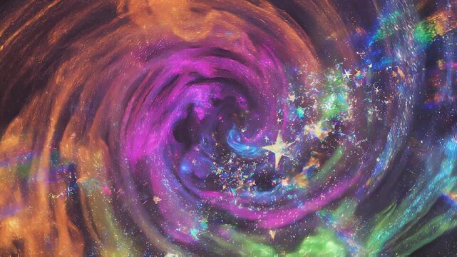 毒々しいキャンディカラーの煙と星が渦巻く近未来ハロウィン幻想背景
