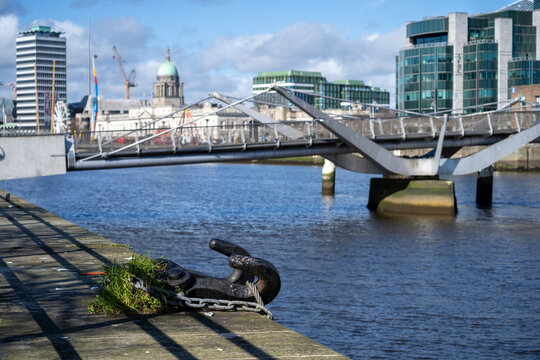 Sean O'Casey Bridge and the modern buildings of Dublin Docklands