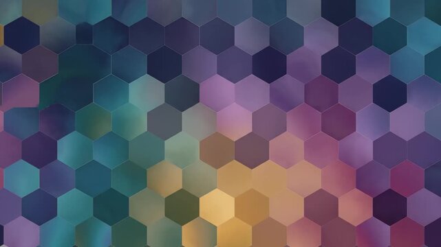 Evolving abstract hexagonal pattern with shifting vibrant colors creating a modern geometric grid for technology network concept and digital data visualization