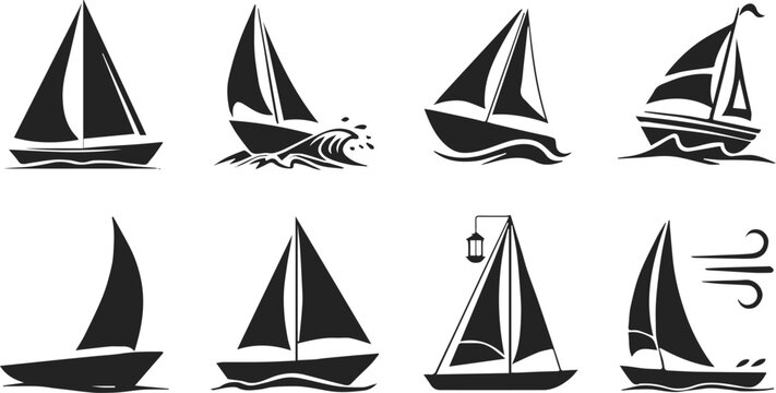 sailboat vintage maritime badges emblems vector clipart set