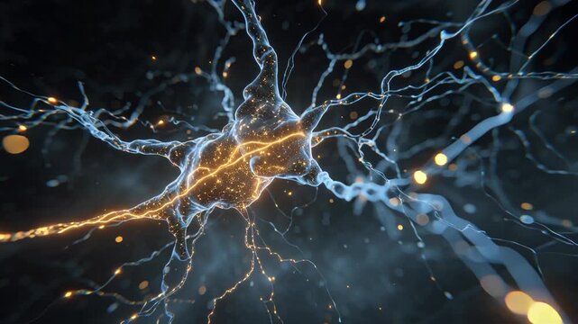 Abstract digital visualization of neural network connections with glowing synapses.